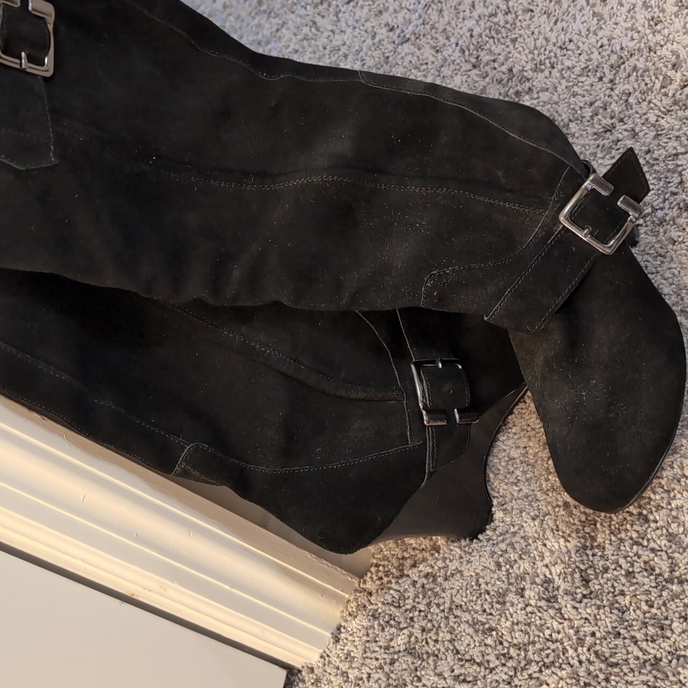 Naughty Monkey Black Suede Heeled Boots with Buckles - Picture 6 of 8